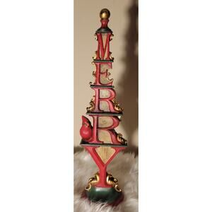 Merry Red Resin Christmas Figurine Statue Cardinal Gold Green Antique Finish 16"